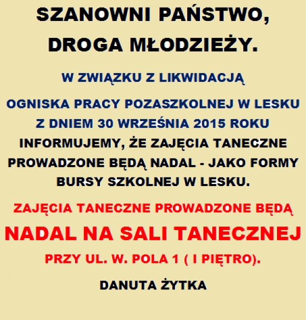 Zajęcia taneczne będą nadal prowadzone...:)